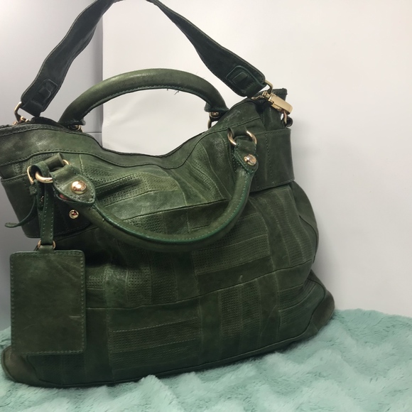 bebe Handbags - BEBE X-Large Green Leather Shoulder Tote Purse